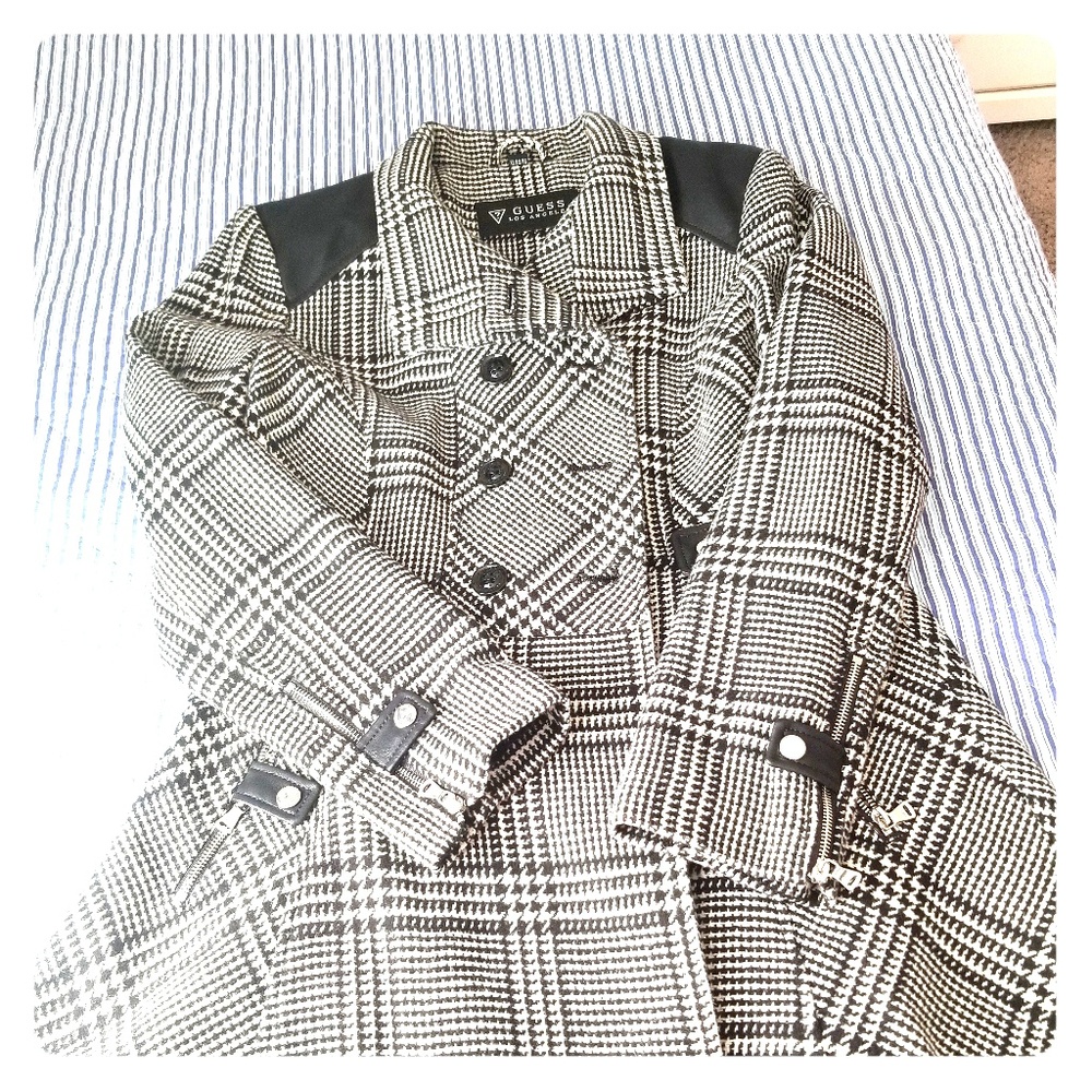 GUESS Black and White Plaid Coat